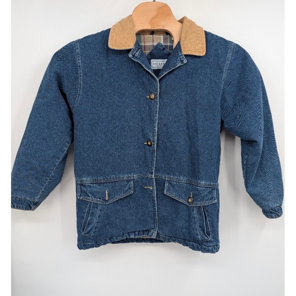 Arizona Jean Co. Vintage Flannel Lined Jean Jacket Corduroy Collar Youth 14/16